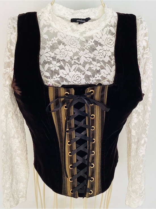 Cache Tops - Vintage Lace Up Vest Black Velvet